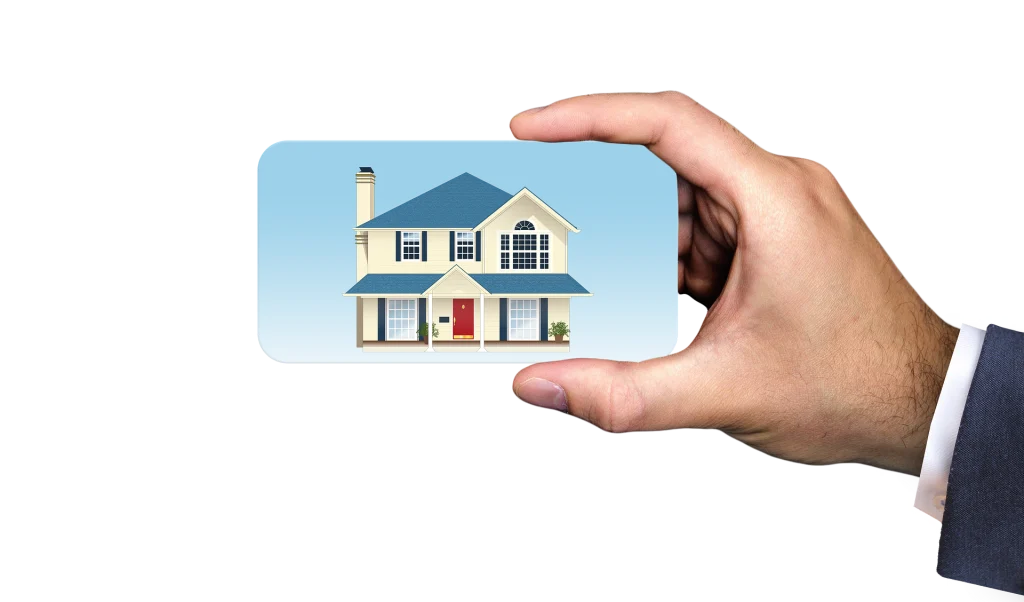 tarjeta con casa y mano